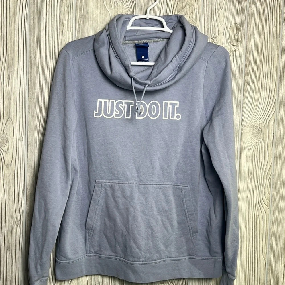 Nike Just Do It Cowl Neck Hoodie Blue Sweatshirt Womens Size Large